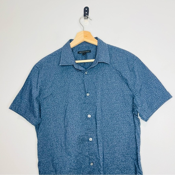 John Varvatos Patterned Navy Casual Button Up Medium - Picture 3 of 6
